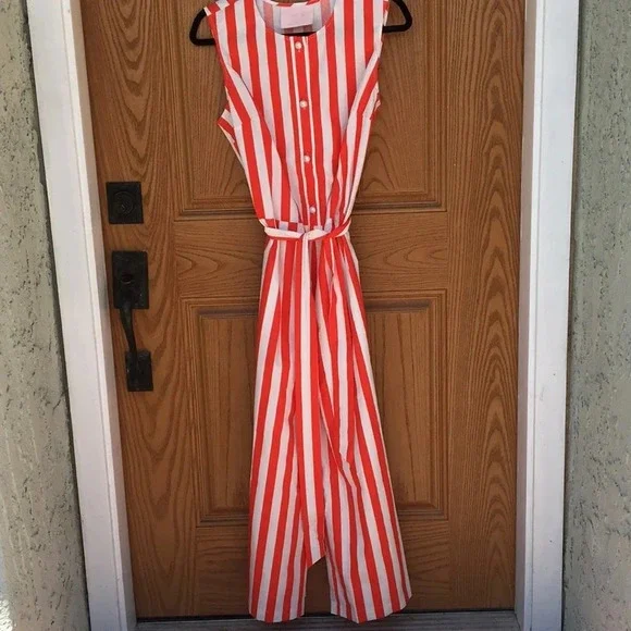 New* Easy Jumpsuit Ivory‎ and red striped - Picture 2 of 8